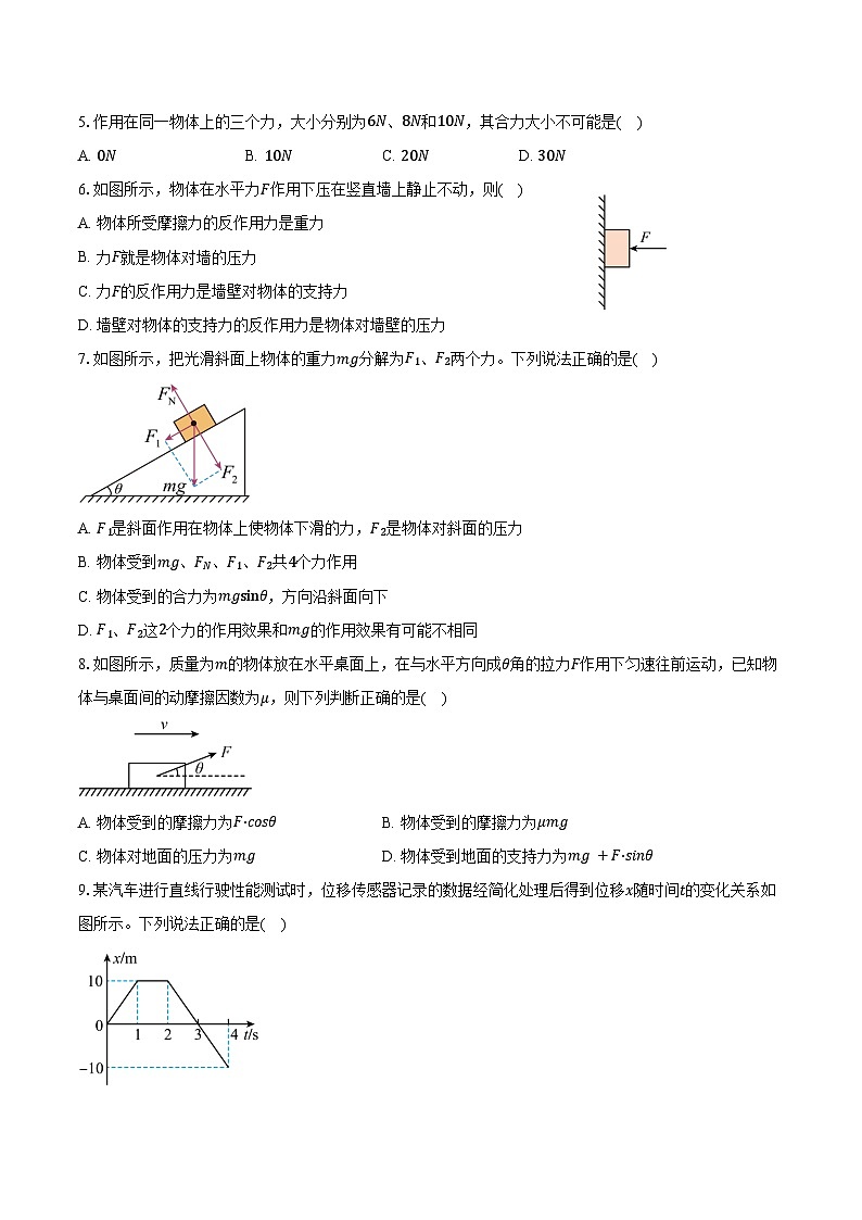 2024-2025学年北京市东城区第五十五中学高一上学期12月月考物理（含答案）第2页