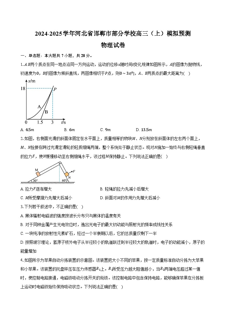 2024-2025学年河北省邯郸市部分学校高三（上）模拟预测物理试卷（含答案）第1页