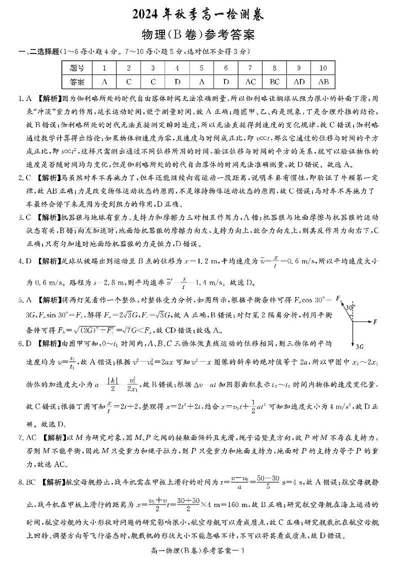 扫描件_2024年秋季高一检测卷第1页