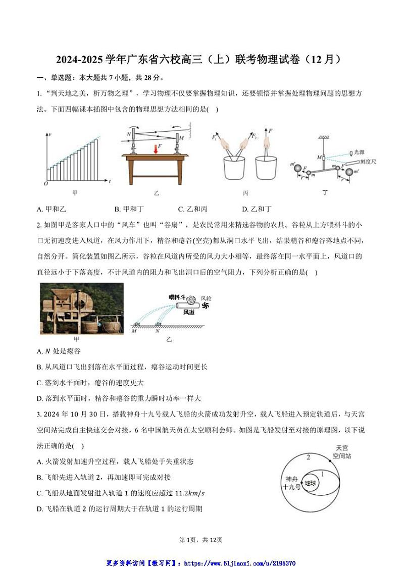 2024～2025学年广东省六校高三(上)联考(月考)物理试卷(12月)(含答案)第1页