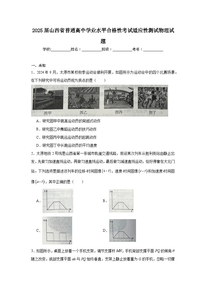 2025届山西省普通高中学业水平合格性考试适应性测试物理试题第1页
