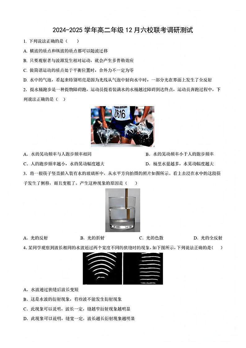江苏省苏州市六校2024-2025学年高二上学期12月联考调研物理试卷第1页