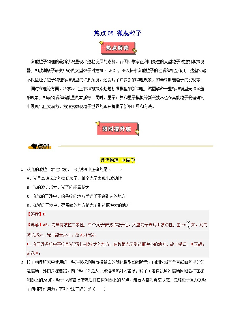 热点05 微观粒子-2025年高考物理 热点 重点 难点 专练（上海专用）（解析版）第1页