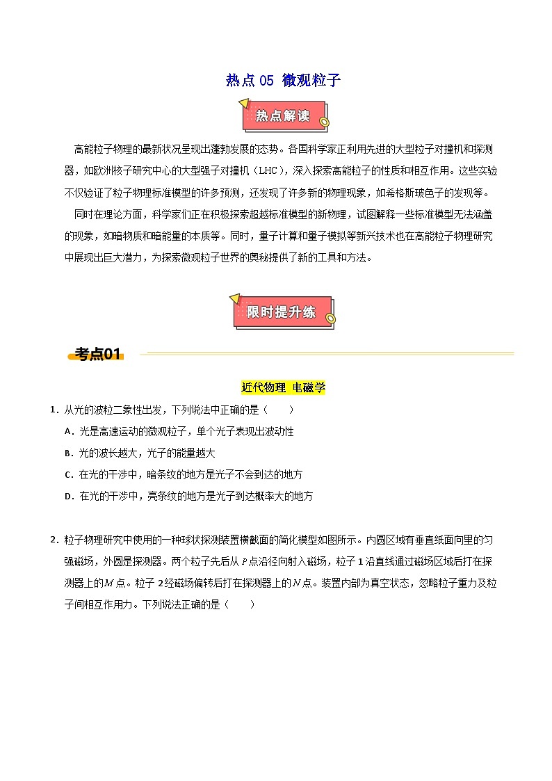 热点05 微观粒子-2025年高考物理 热点 重点 难点 专练（上海专用）（原卷版）第1页