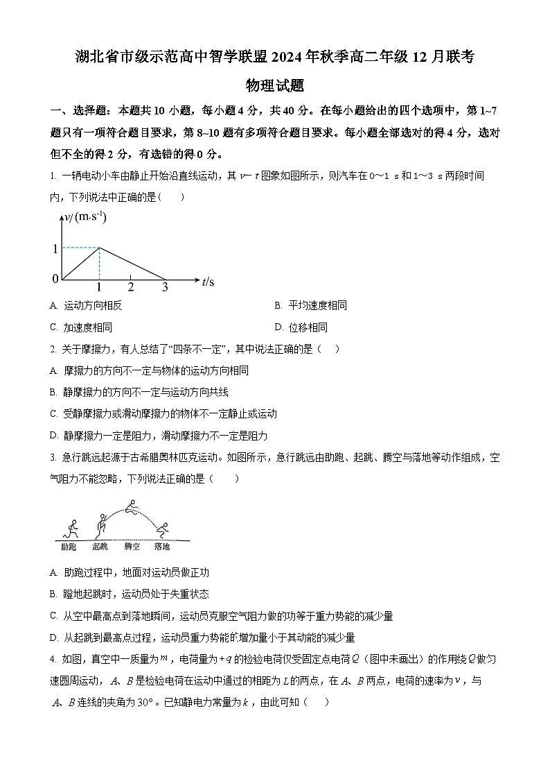湖北省市级示范高中智学联盟2024-2025学年高二上学期12月联考物理试题 Word版无答案第1页