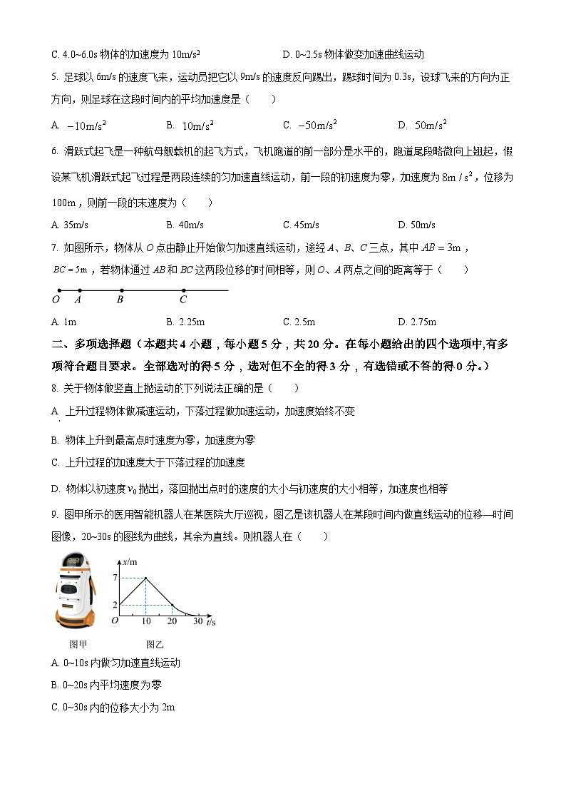 四川省眉山市仁寿第一中学（北校区）2024-2025学年高一上学期11月期中物理试题 Word版无答案第2页