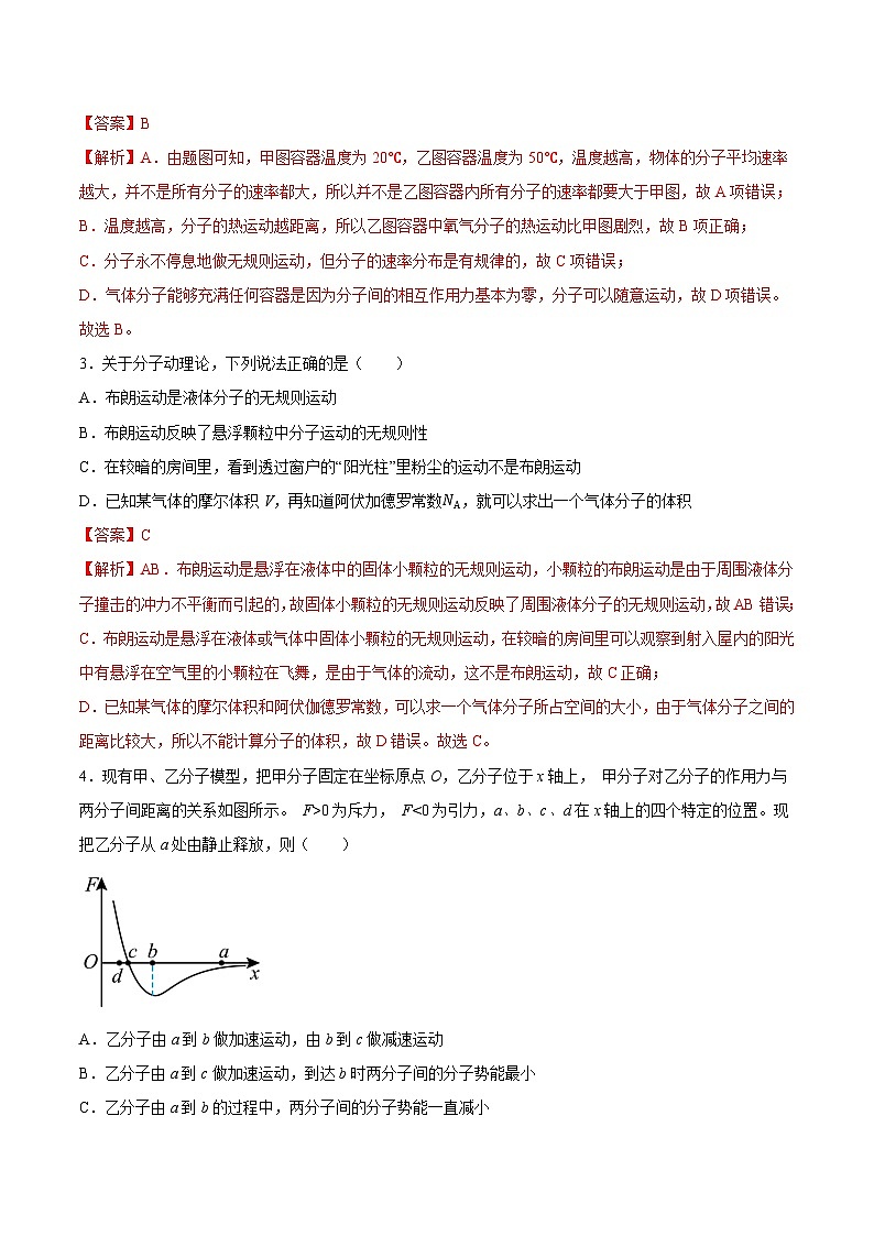 人教版（2019）高中物理选择性必修第三册第一章 分子动理论 单元测试（解析卷）第2页