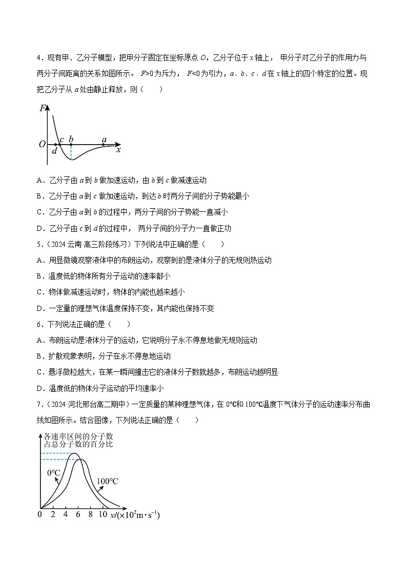 人教版（2019）高中物理选择性必修第三册第一章 分子动理论 单元测试（原卷）第2页