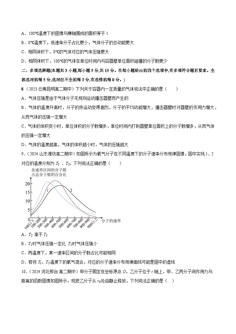 人教版（2019）高中物理选择性必修第三册第一章 分子动理论 单元测试（原卷）第3页