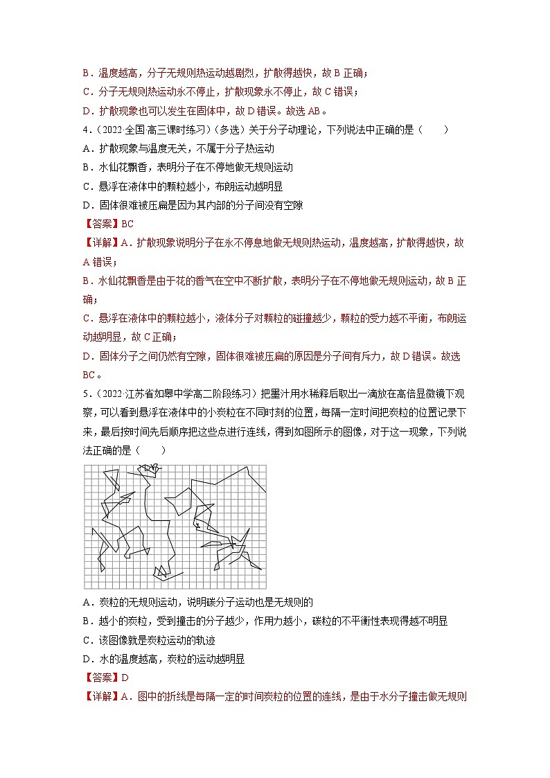 人教版（2019）高中物理选择性必修第三册1.1 分子动理论的基本内容 分层练习（解析卷）第2页