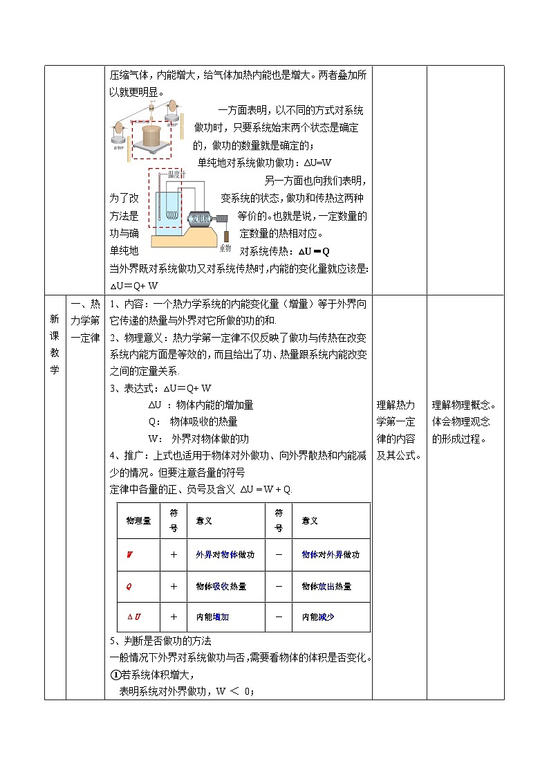 人教版（2019）高中物理选择性必修第三册3.2 热力学第一定律 教案第2页