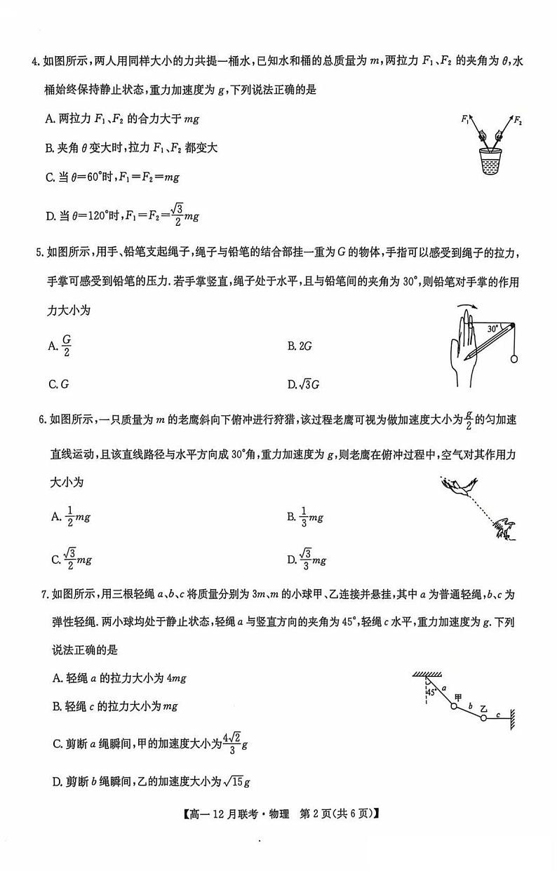 九师联盟洛阳强基联盟2024-2025学年高一上学期12月联考物理试卷及答案第2页