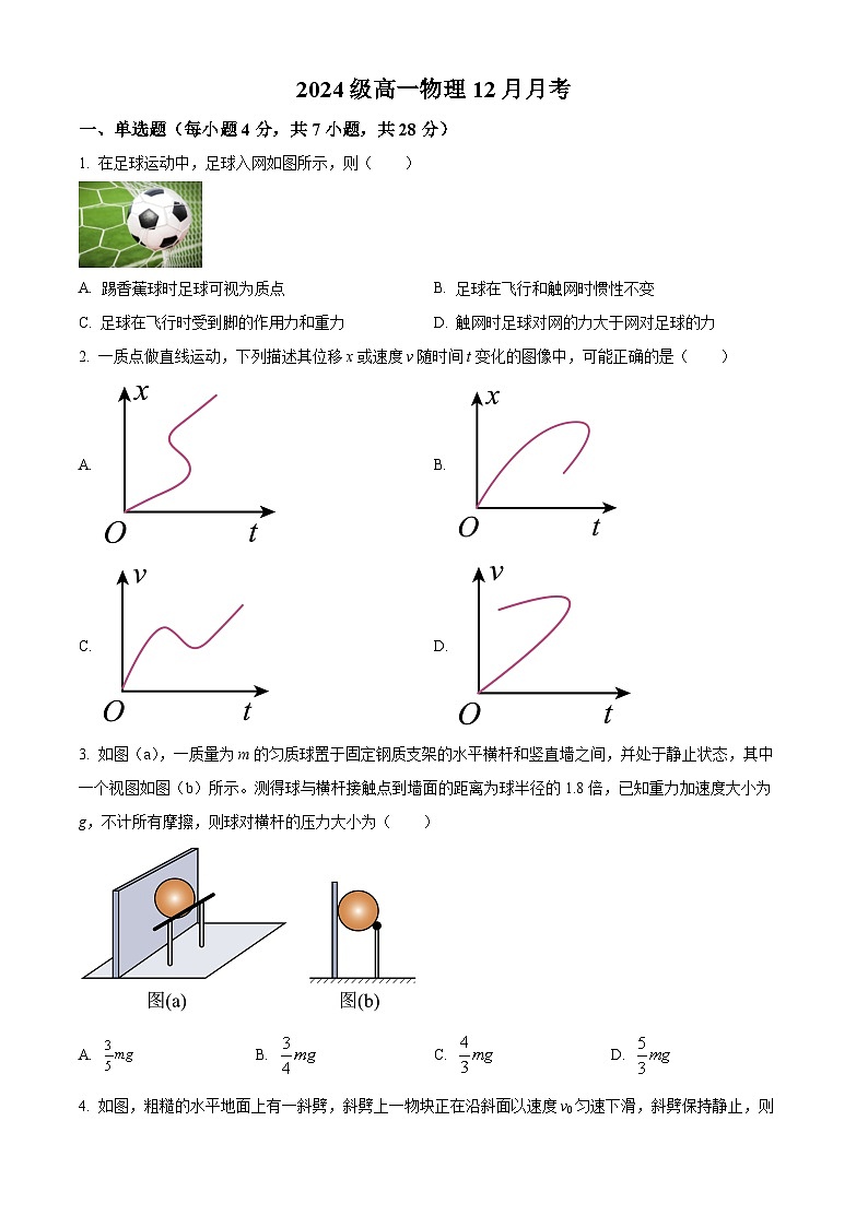 广东省广州市广州大学附属中学2024-2025学年高一上学期12月月考物理试卷第1页