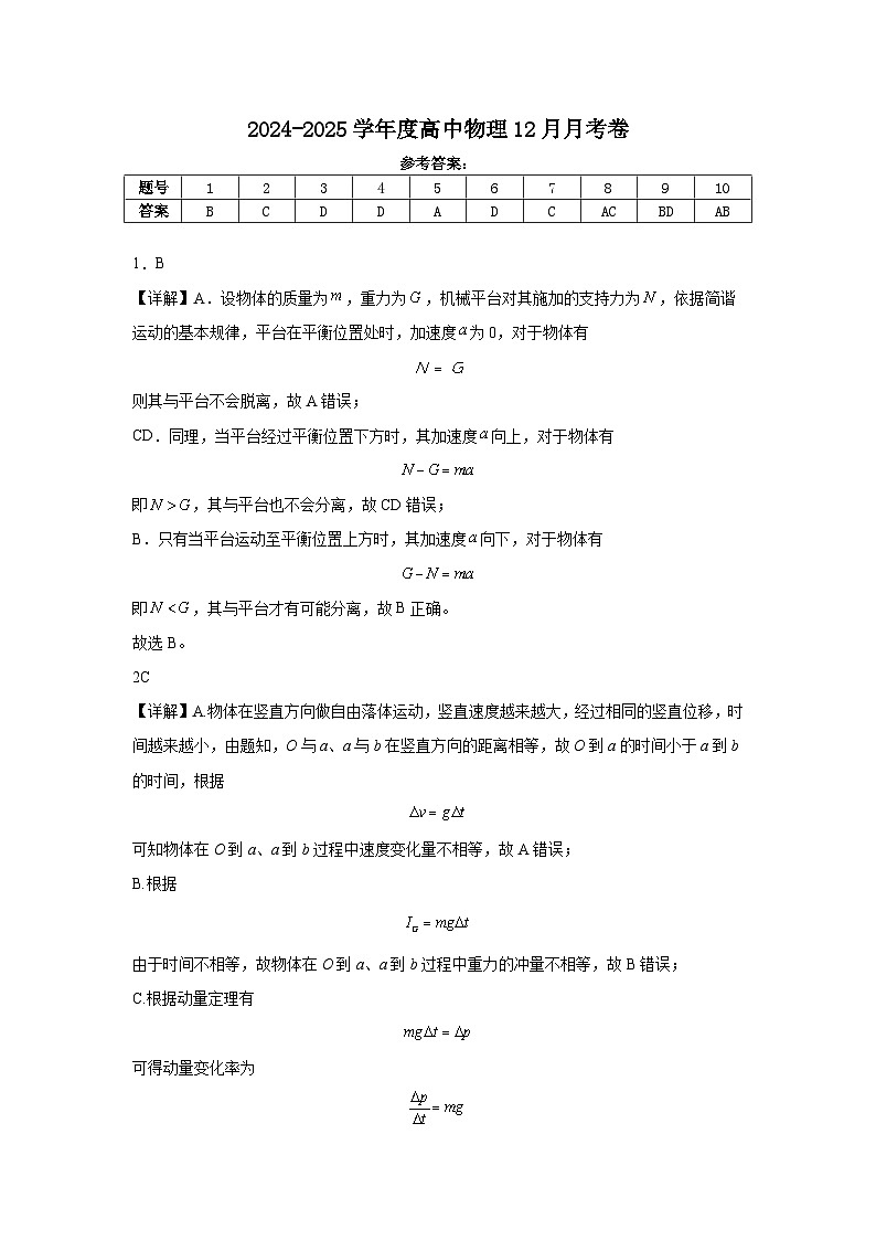 高二物理12月月考卷答案第1页