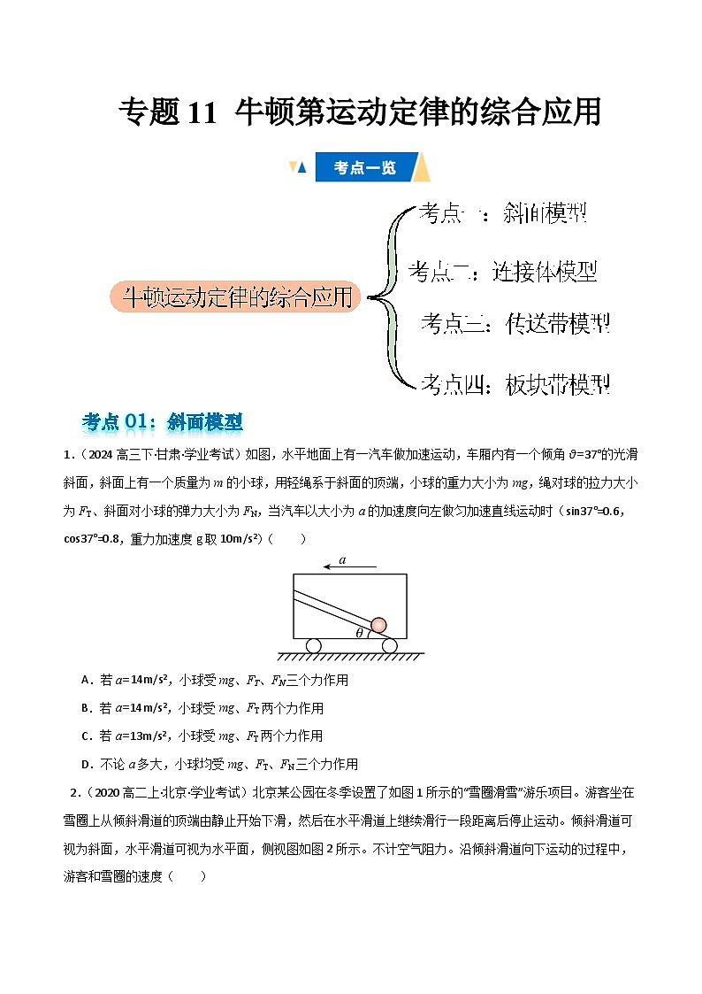 专题11 牛顿第运动定律的综合应用 备战2025年高中学业水平合格考物理真题分类汇编（全国通用）原卷版第1页