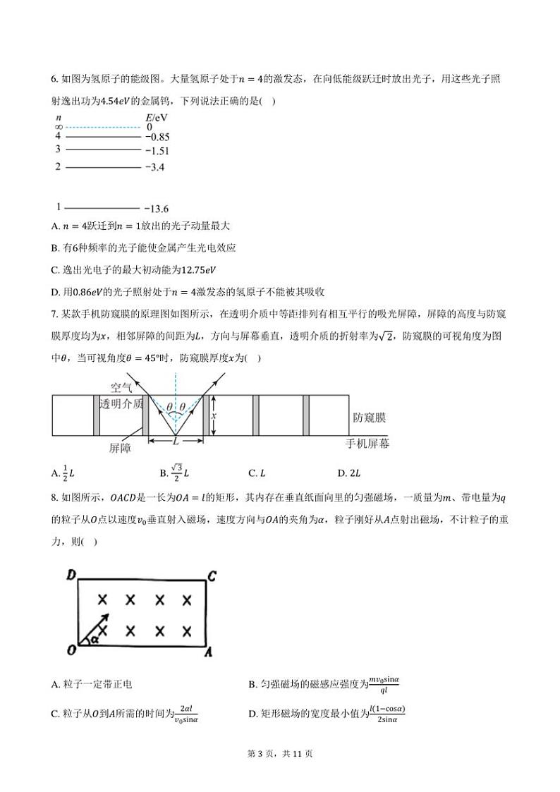 2025届安徽省高三高考物理模拟四试卷(含答案)第3页