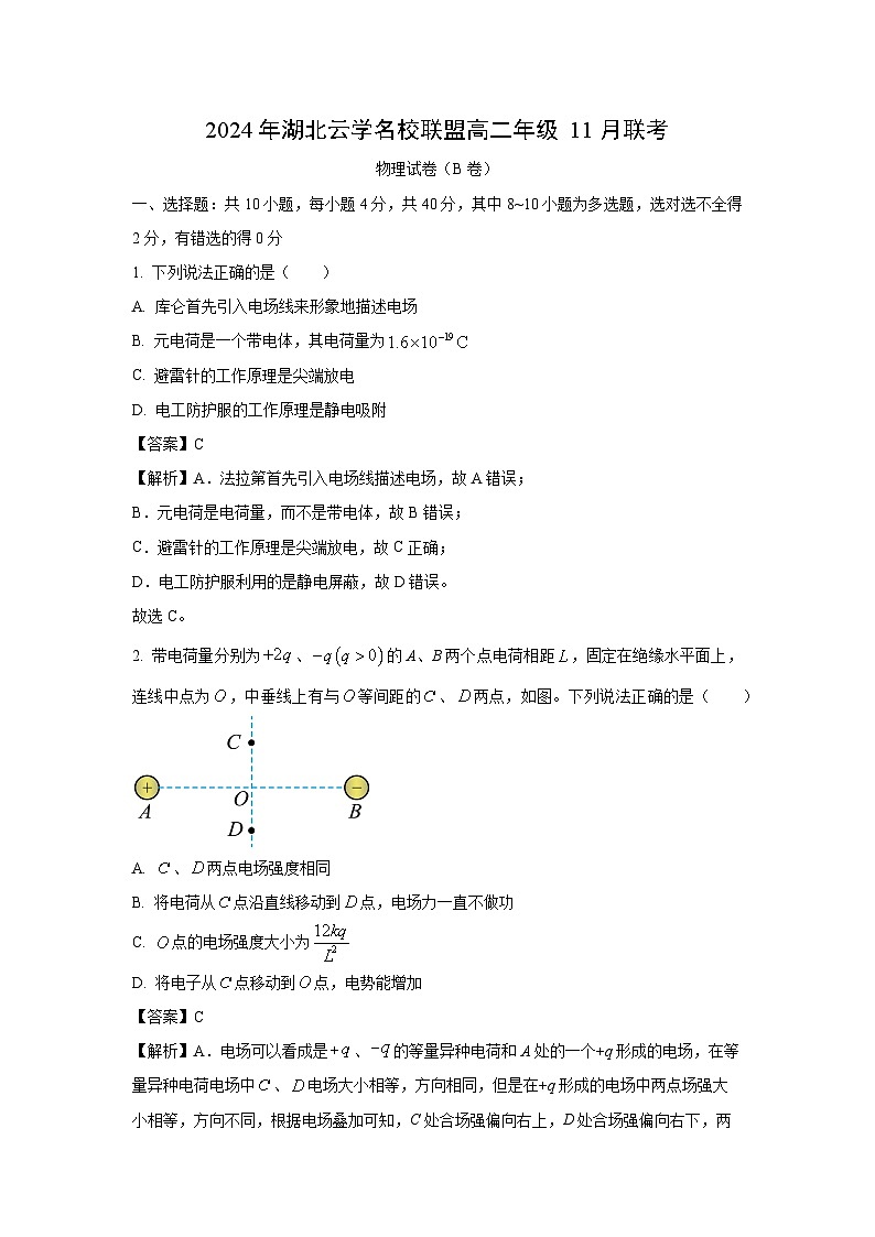 湖北省湖北云学联盟2024-2025学年高二(上)11月期中物理试卷（解析版）第1页