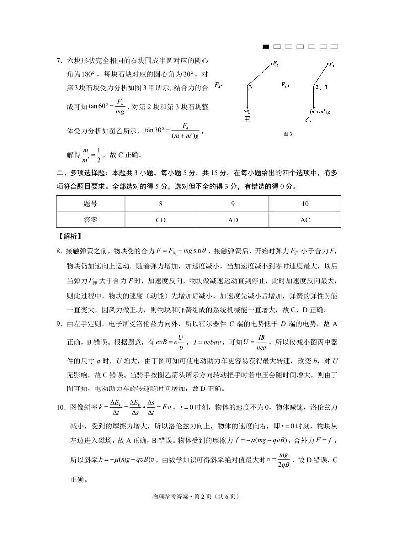 重庆市第八中学2025届高三12月适应性月考（四）物理答案第2页
