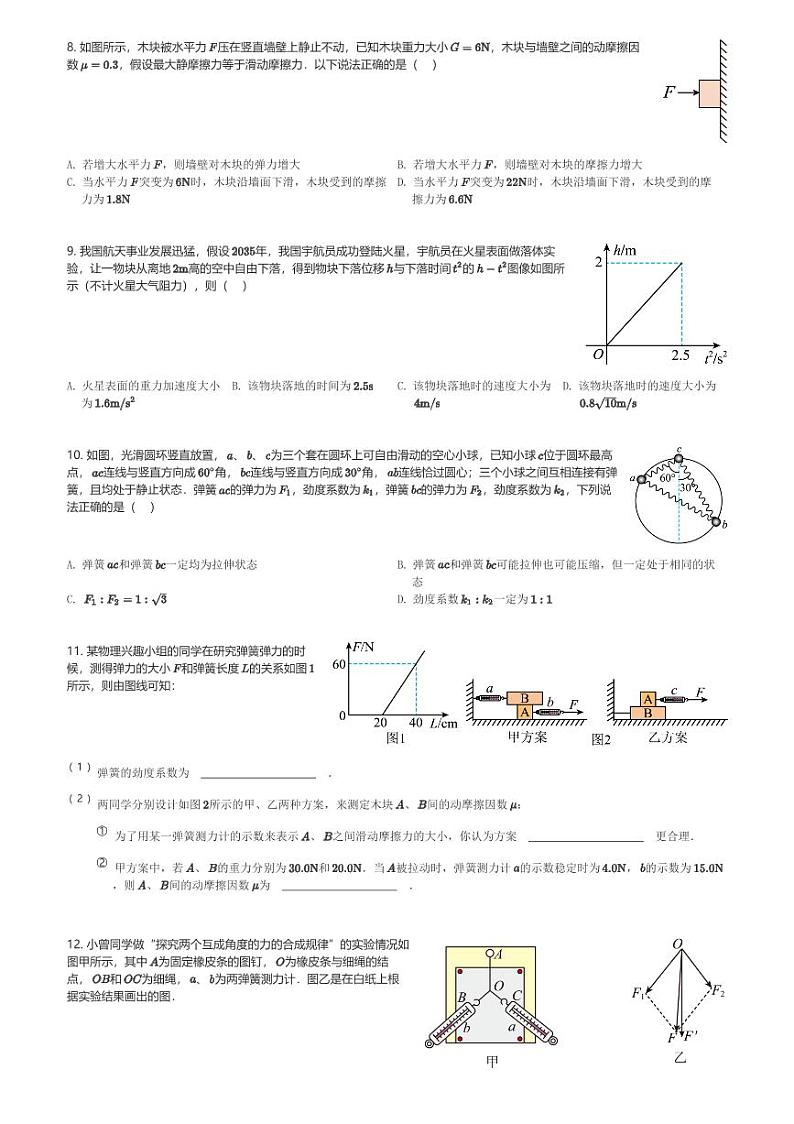 四川省仁寿实验中学2023-2024学年高一(上)1月期末考试物理试卷(含解析)第2页