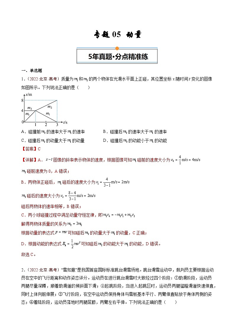 专题05 动量-5年（2020年-2024年）高考1年模拟物理真题分项汇编（解析版）第1页