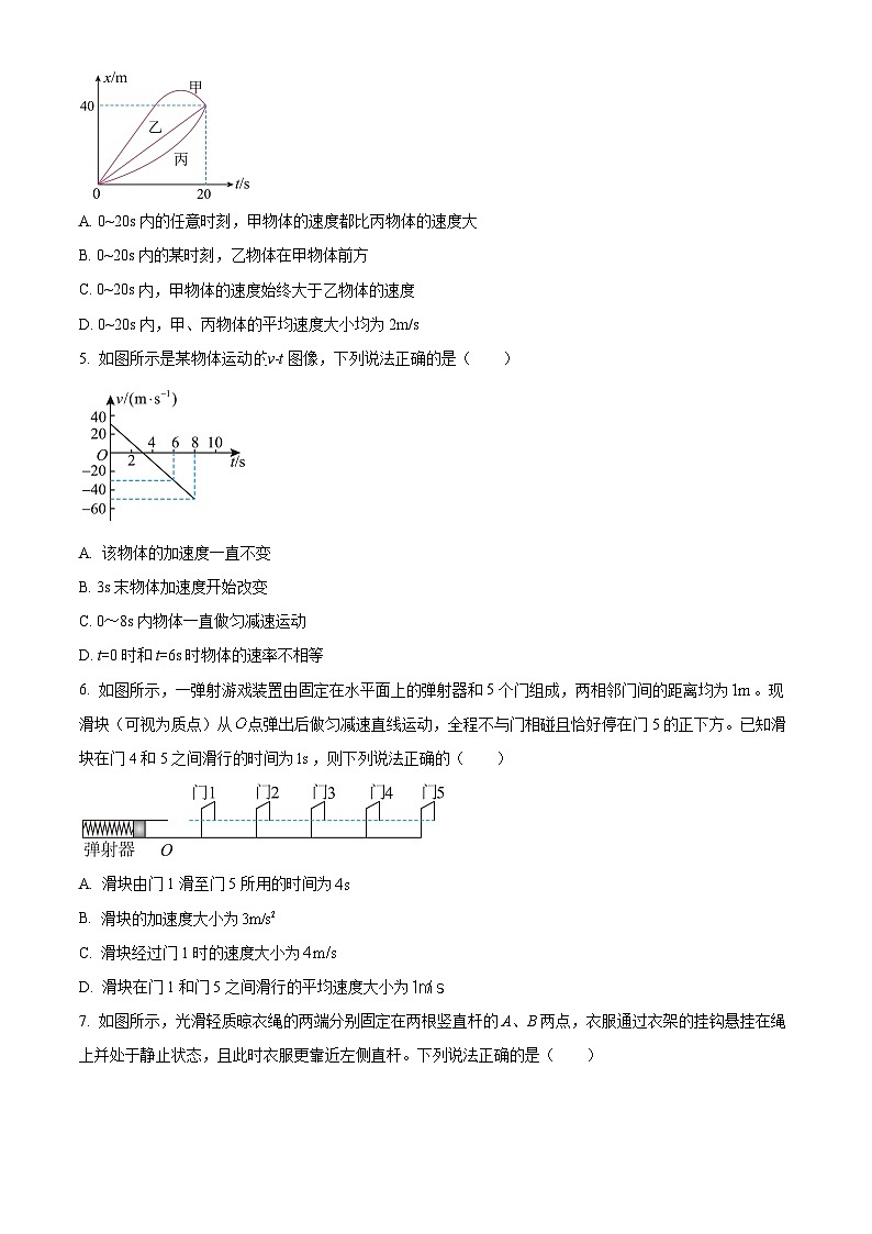 云南省西双版纳傣族自治州西双版纳部分高中2024-2025学年高一上学期12月月考物理试题  Word版无答案第2页