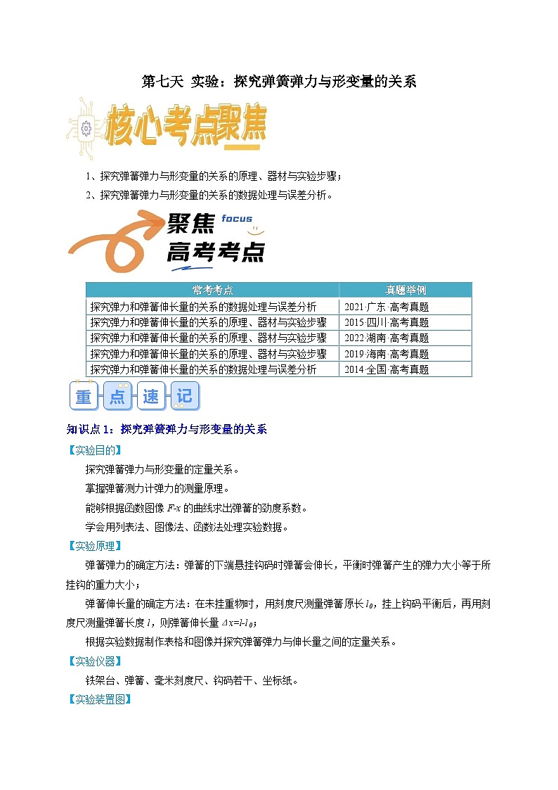 【寒假衔接讲义】人教版（2019）必修一 高中物理 高一寒假 第7讲  实验：探究弹簧弹力与形变量的关系（原卷版）第1页