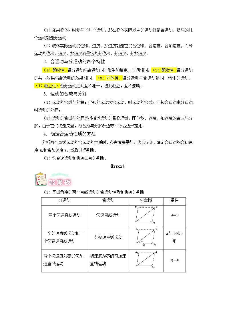 【预习链接】人教版(2019) 必修2 高中物理 高一寒假 第2讲 运动的合 成与分解（解析版）第2页