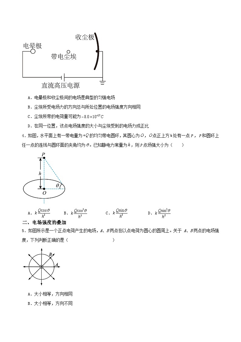 人教版（2019）高中物理必修第三册9.3  电场 电场强度 分层练习（原卷）第2页