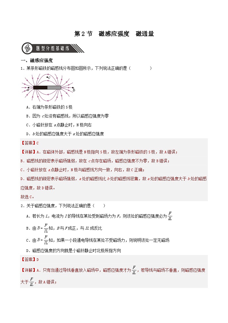 人教版（2019）高中物理必修第三册13.2 磁感应强度 磁通量 分层练习（解析卷）第1页