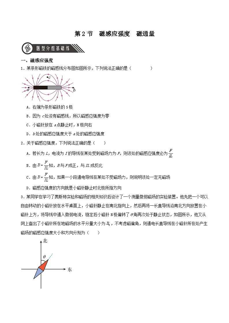 人教版（2019）高中物理必修第三册13.2 磁感应强度 磁通量 分层练习（原卷）第1页
