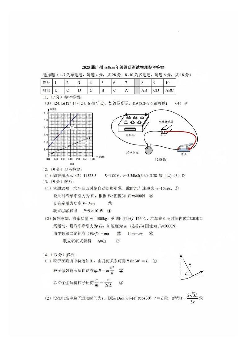 广州零模2025届高三12月调研考物理答案第1页