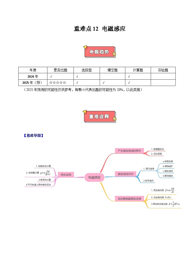 重难点12 电磁感应-2025年高考物理 热点 重点 难点 专练（上海专用）（原卷版）第1页