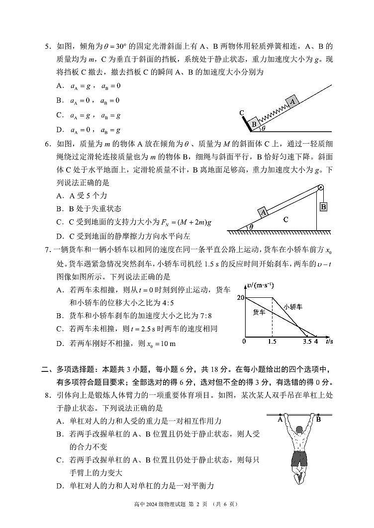 2024～2025学年度上期高中2024级期末考试物理试题（6页）第2页