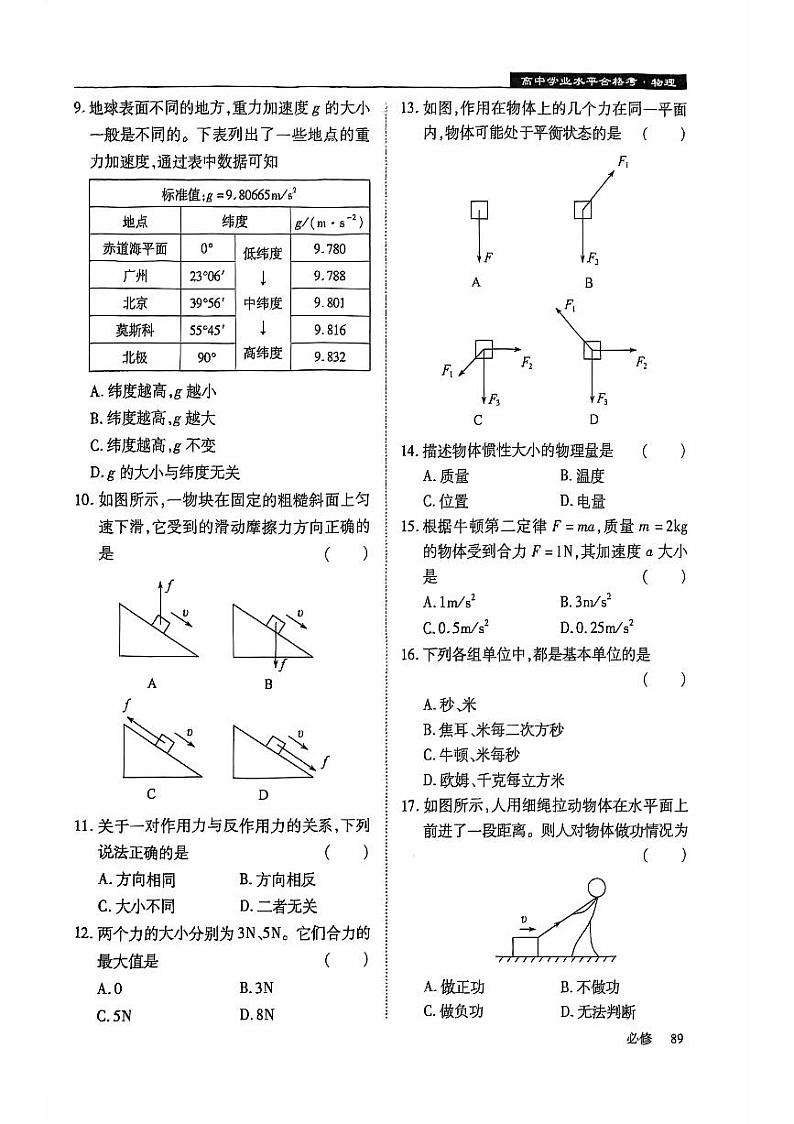 2024年1月黑龙江省普通高中学业水平合格性考试物理试卷（PDF版附答案）第2页