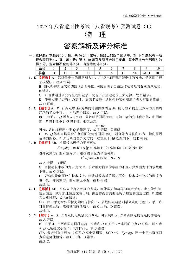 2025届高考八省联考物理预测卷答案第1页