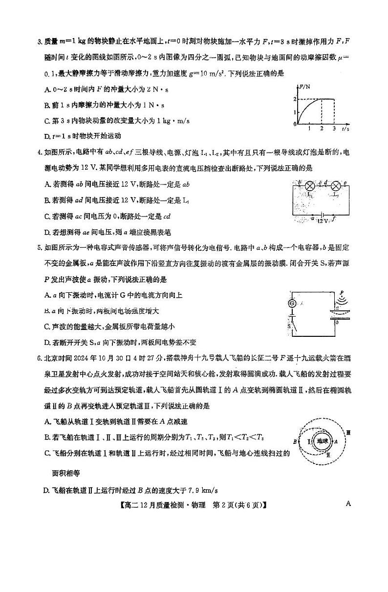 九师联盟2024年高二12月质检物理试题第2页