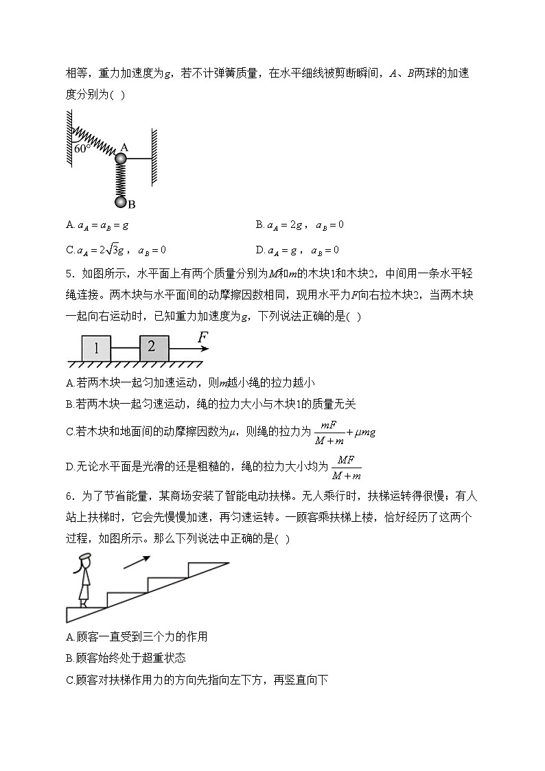 哈尔滨市第九中学校2024-2025学年高一上学期12月月考物理试卷(含答案)第2页