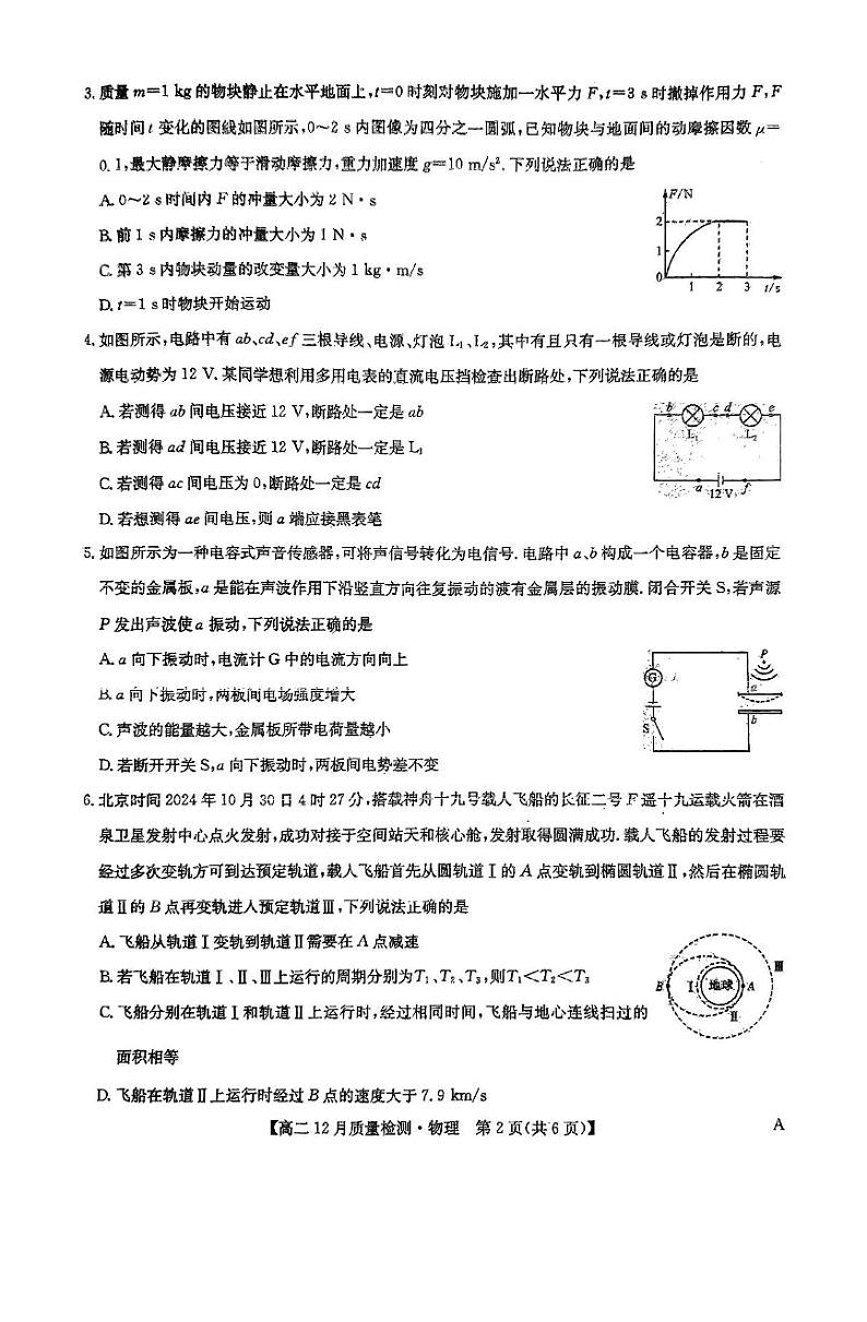 河南省九师联盟2024-2025学年高二上学期12月教学质量检测物理试题（A卷）第2页