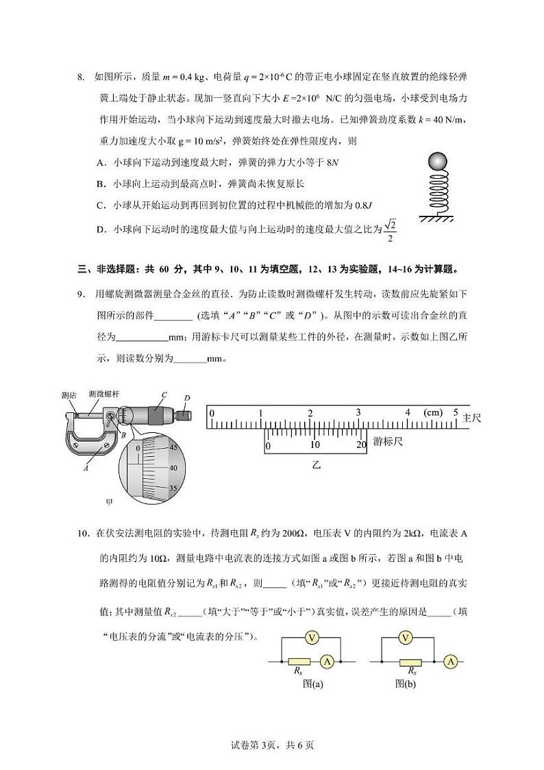 福建省漳州第一中学2024-2025学年高二上学期第二次月考物理试题第3页