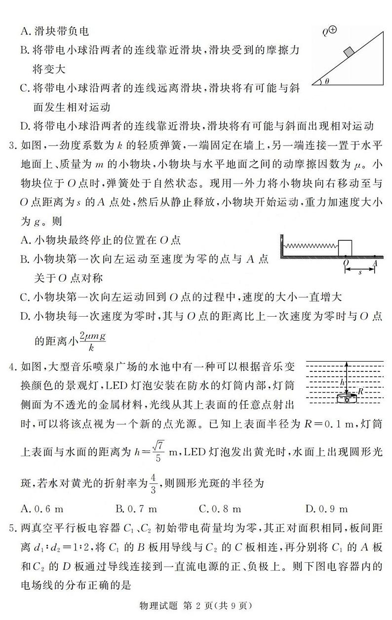 河南省湘豫名校联考2025届高三高考上学期第一轮复习-物理试卷+答案第2页