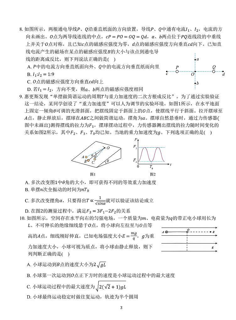 湖北省荆州市沙市中学2025届高三上学期12月考-物理试题+答案第3页