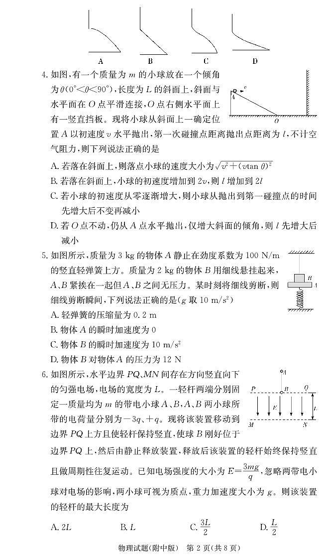 湖南师范大学附属中学2024-2025学年高三上学期月考卷（三）物理（附中高三3次）第2页