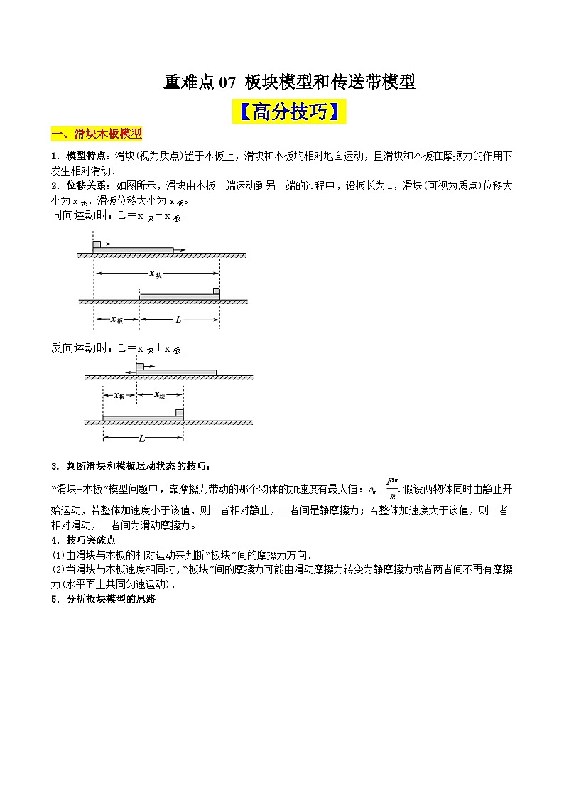 重难点07  板块模型和传送带模型的综合应用-2025年高考物理 热点 重点 难点 专练（新高考通用）（原卷版）第1页