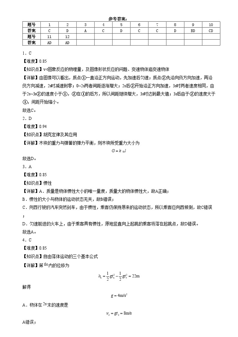 湖南省长沙市第十一中学2024-2025学年高一上学期12月物理答案第1页
