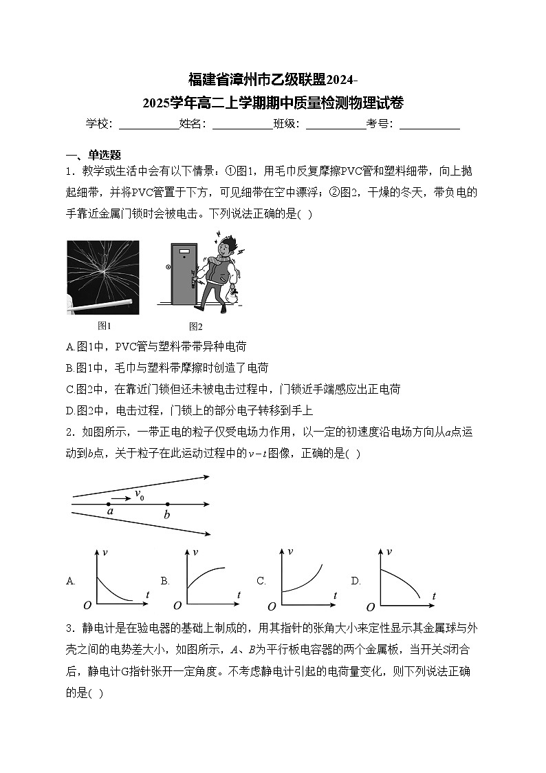 福建省漳州市乙级联盟2024-2025学年高二上学期期中质量检测物理试卷(含答案)第1页