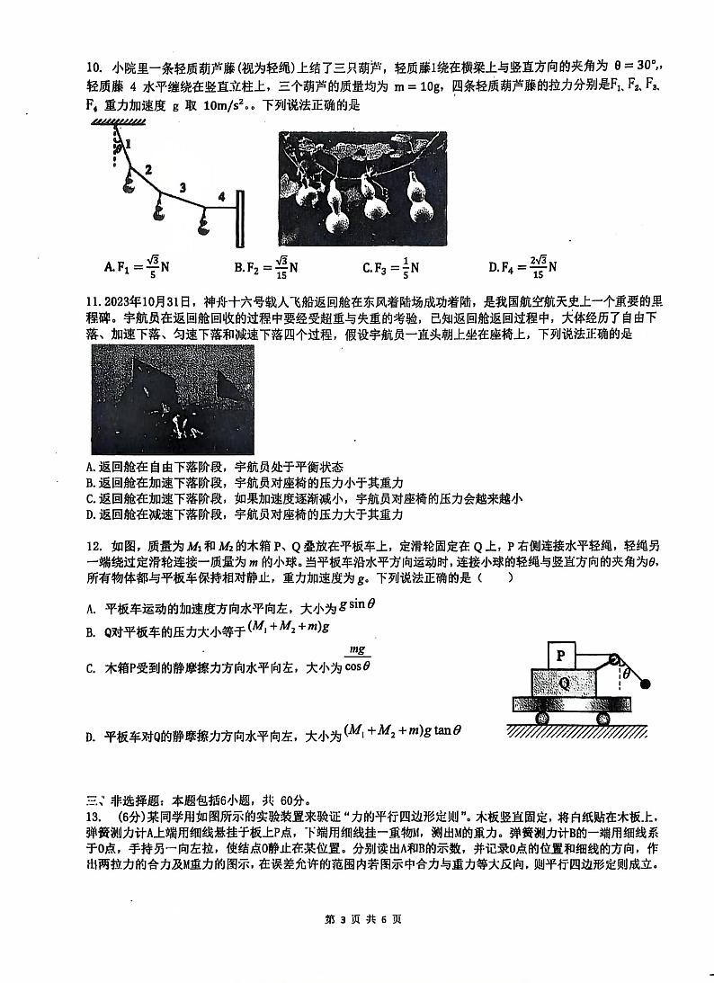 山东省临沂市郯城第一中学2024-2025学年高一上学期12月月考物理试题第3页