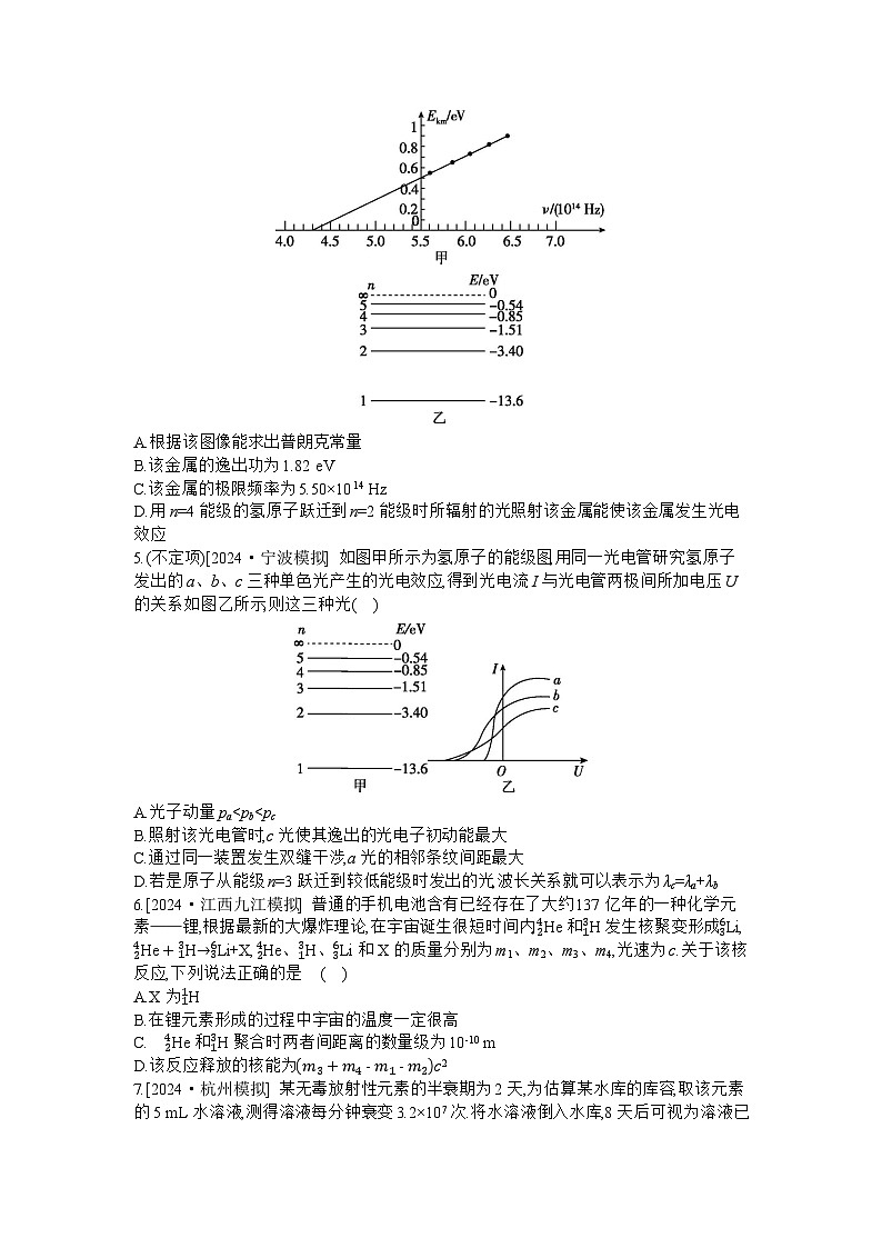 2025届高考物理二轮复习：第14讲　原子物理 -专项训练 【含答案】第2页