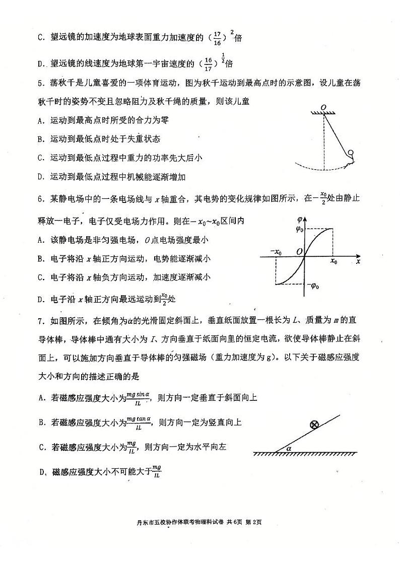 辽宁省丹东市五校协作体2025届高三上学期12月考-物理试题+答案第2页