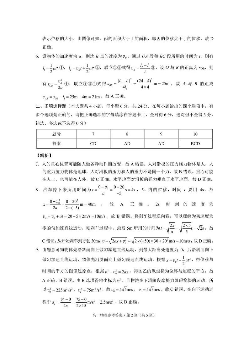 云南师大附中2027届高一年级上学期教学测评期中卷物理-答案第2页