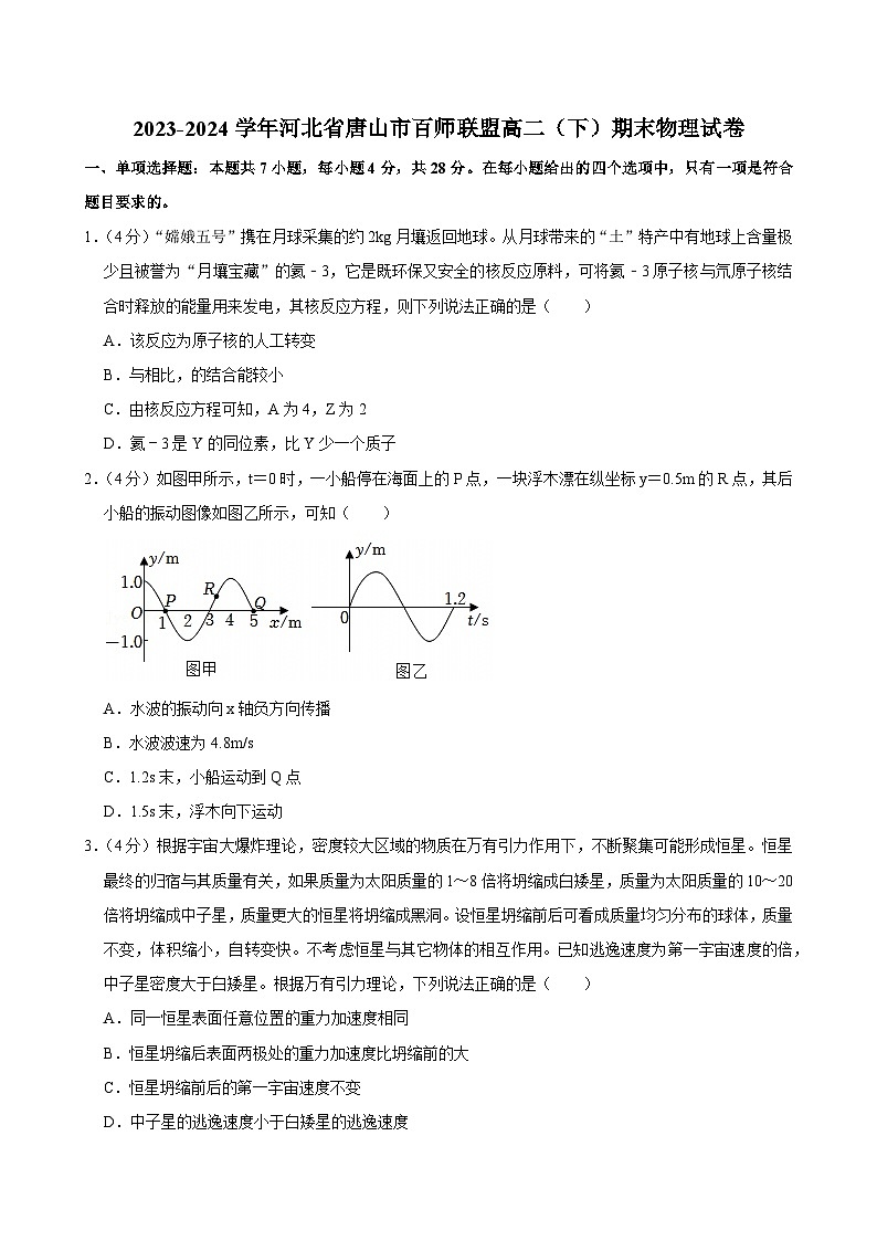 2023-2024学年河北省唐山市百师联盟高二（下）期末物理试卷第1页